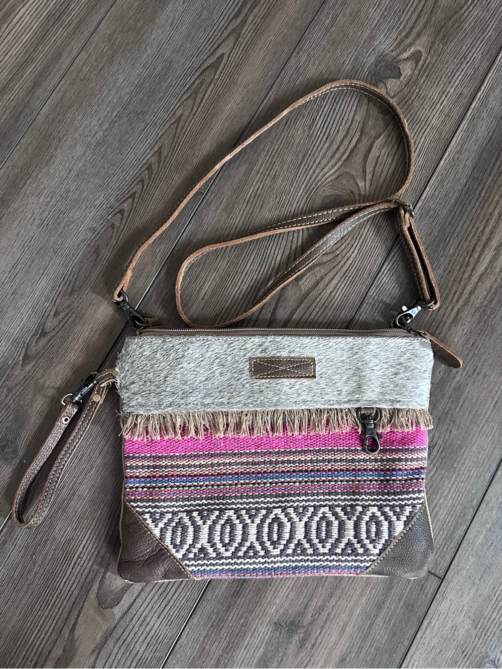 Myra Bag Hair-On Hide Aztec Crossbody Purse | Boho Western Leather Fringe